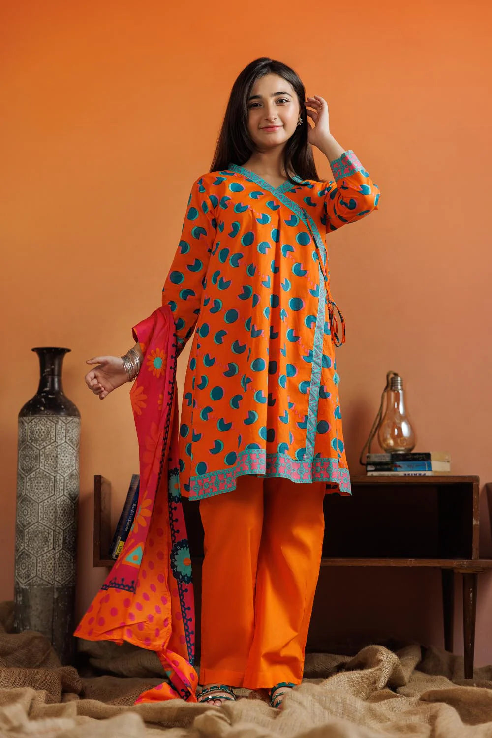 Orange & Muliticolor | Casual 3 Piece Suit | Cotton Lawn Printed