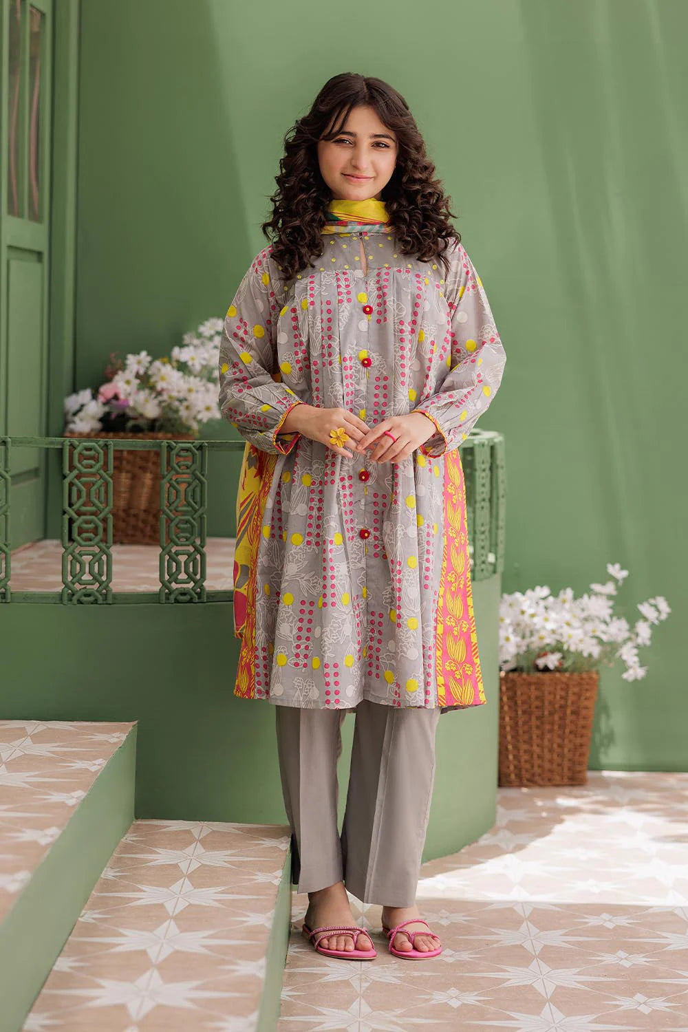 Grey & Multicolor | Casual 3 Piece Suit | Cotton Lawn Printed