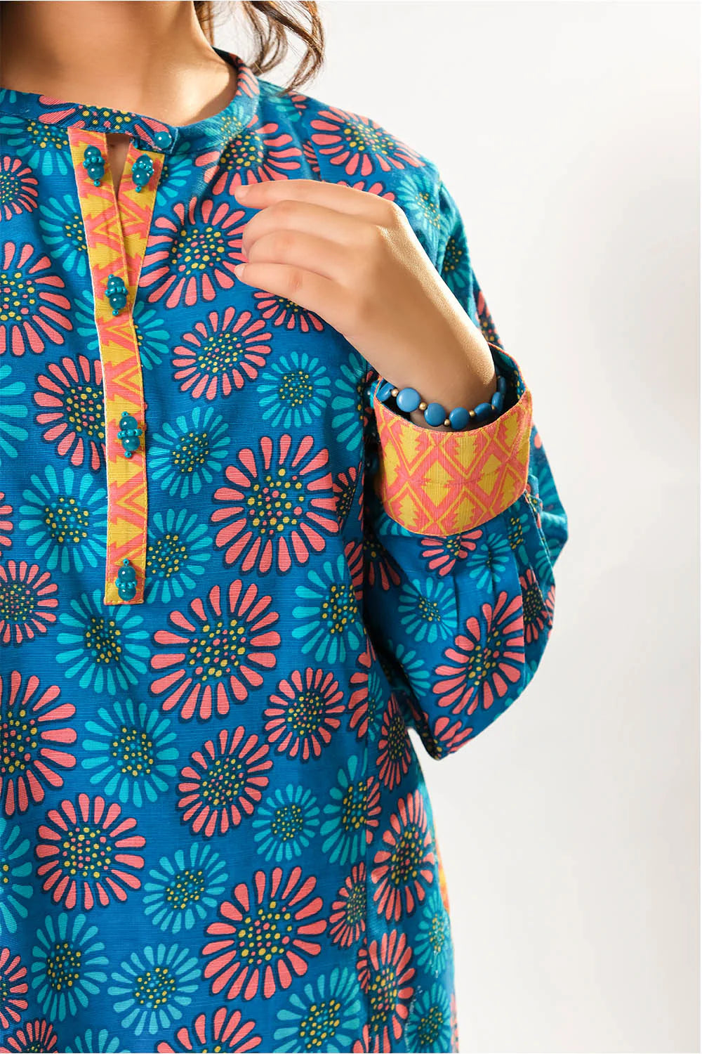 Girls winter clothes | Blue & Multicolor | Casual 3 Piece Suit | Cotton Khaddar Printed