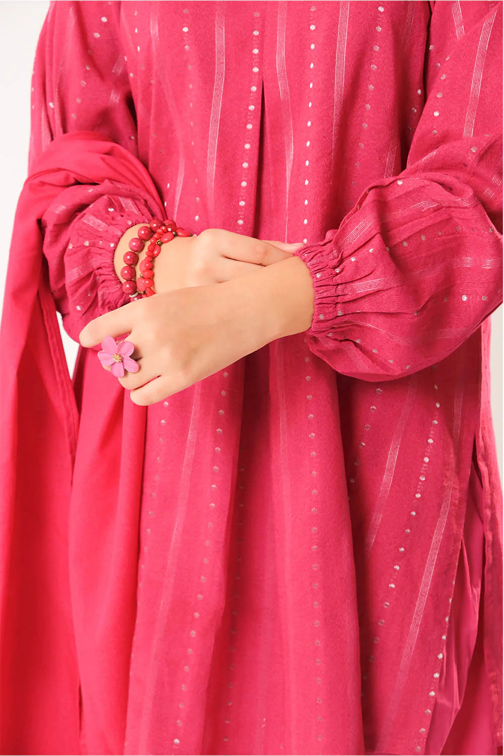 Girls winter clothes | S.Pink & Sliver | Casual 3 Piece Suit | Cotton Karandi Dobby
