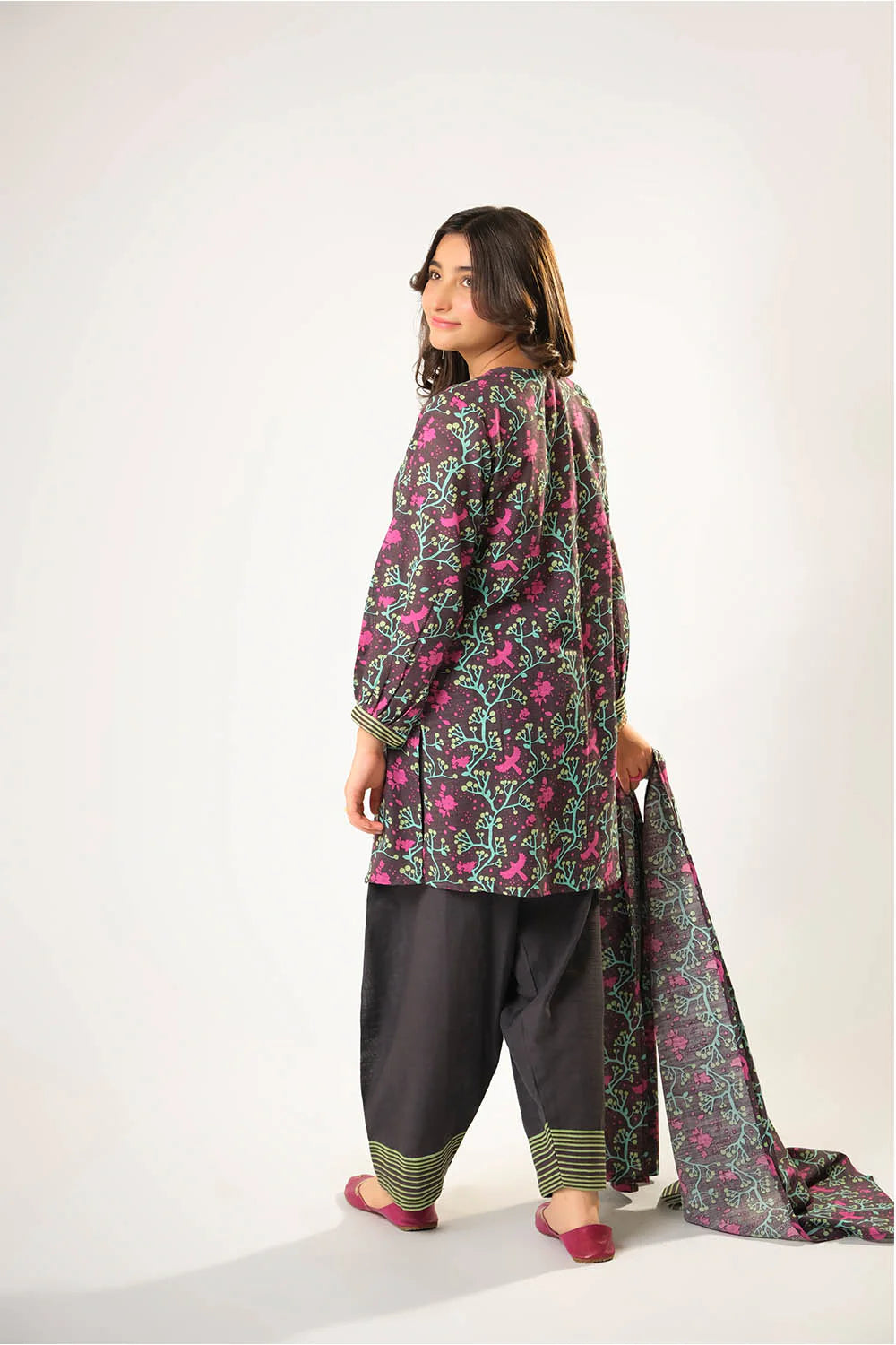 Girls winter clothes | Grey & Multicolor | Casual 3 Piece Suit | Cotton Khaddar Printed