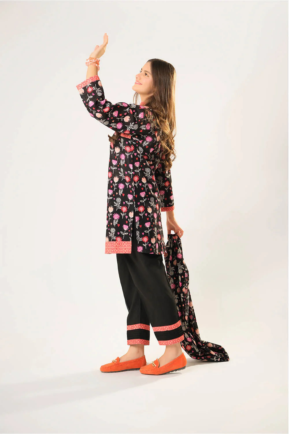 Girls winter clothes | Black & Multicolor | Casual 3 Piece Suit | Cotton Khaddar Printed