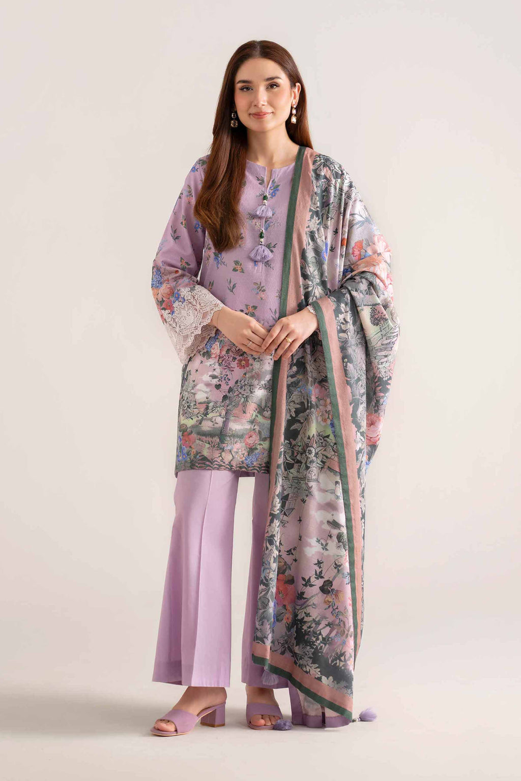 3 Piece - Digital Printed Embroidered Suit