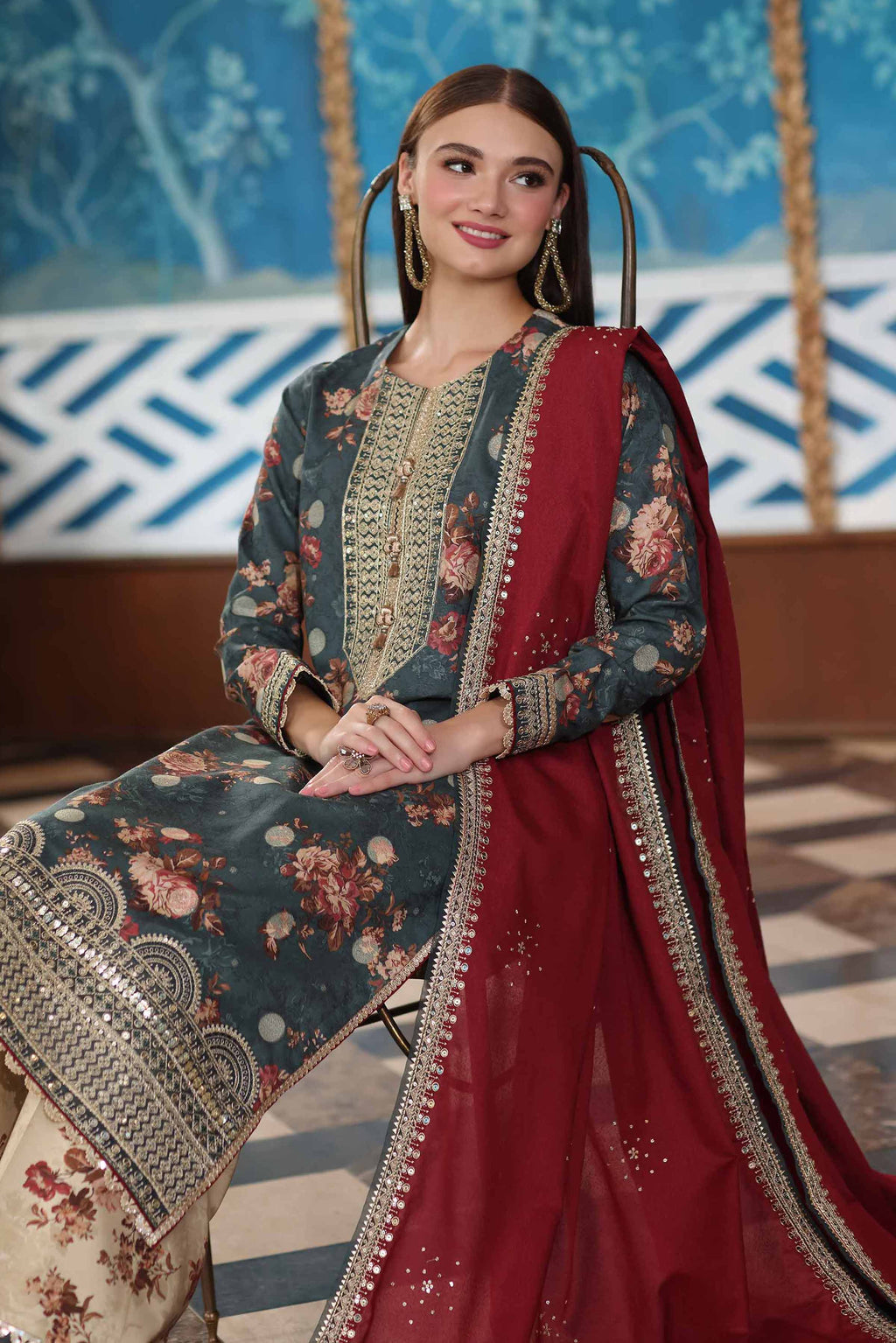 3 Piece - Digital Printed Embroidered Suit