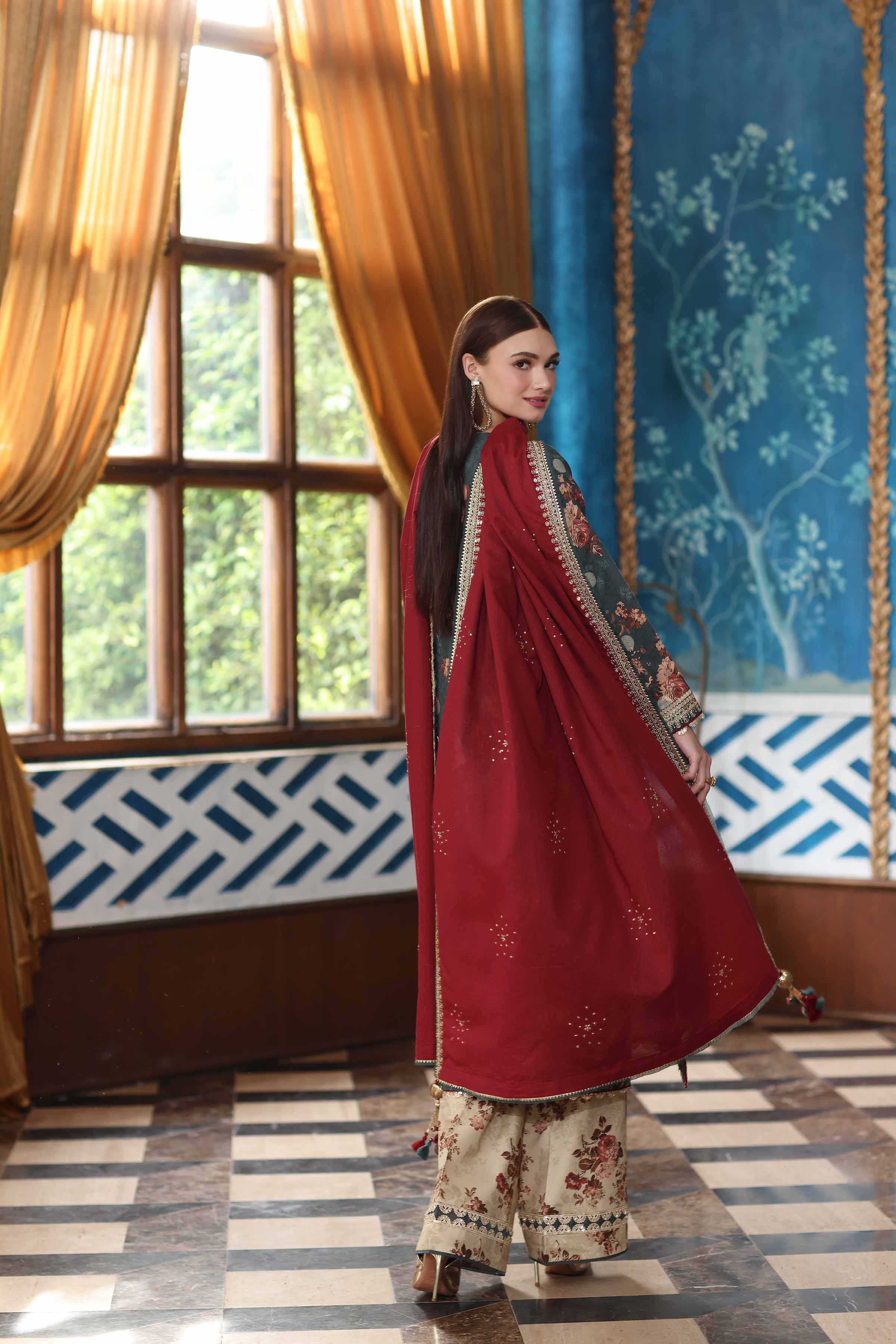 3 Piece - Digital Printed Embroidered Suit