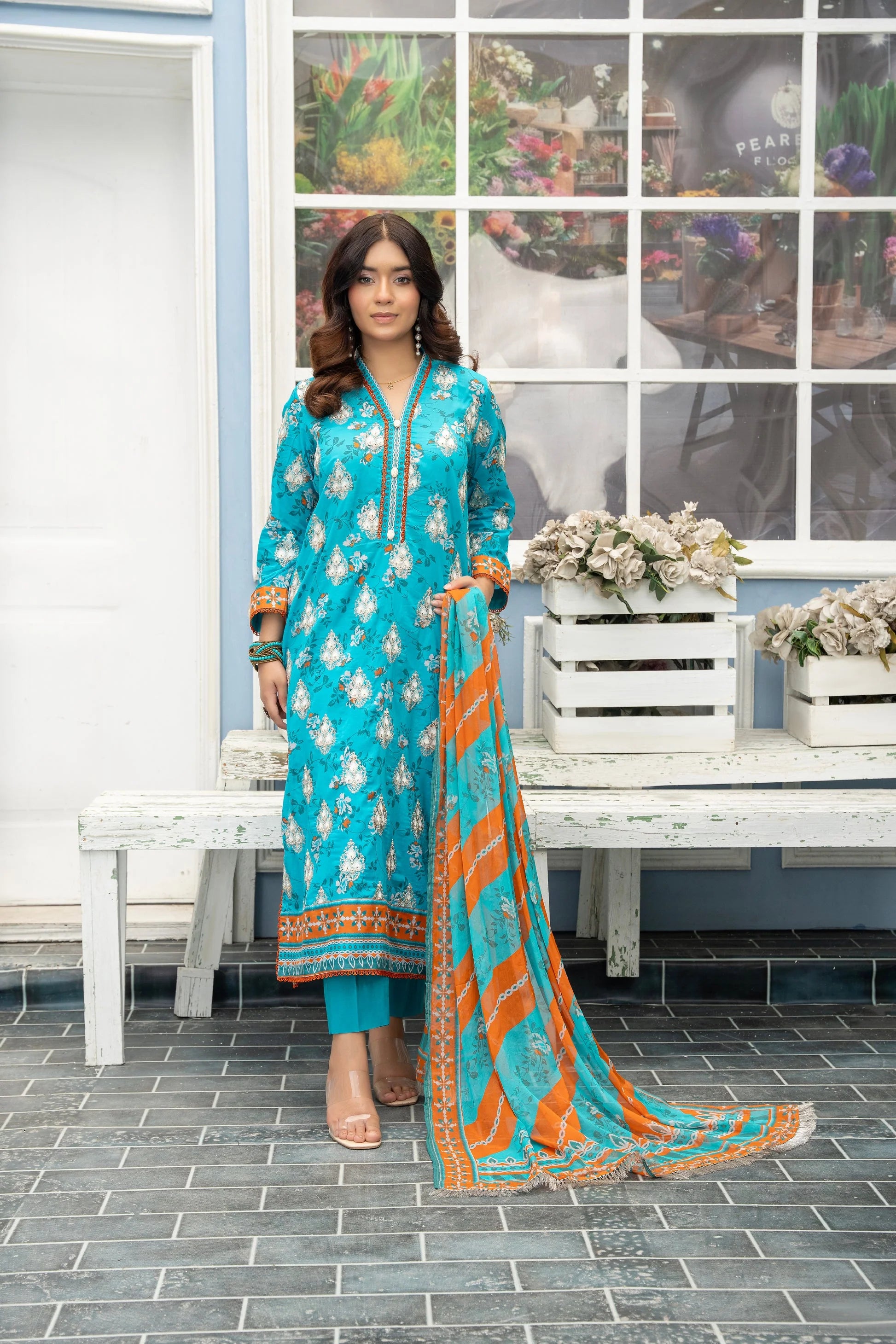 3-PC Unstitched Lawn Print Embroidered Crinkle Printed Dupatta Muskari