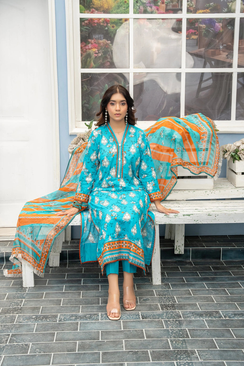 3-PC Unstitched Lawn Print Embroidered Crinkle Printed Dupatta Muskari