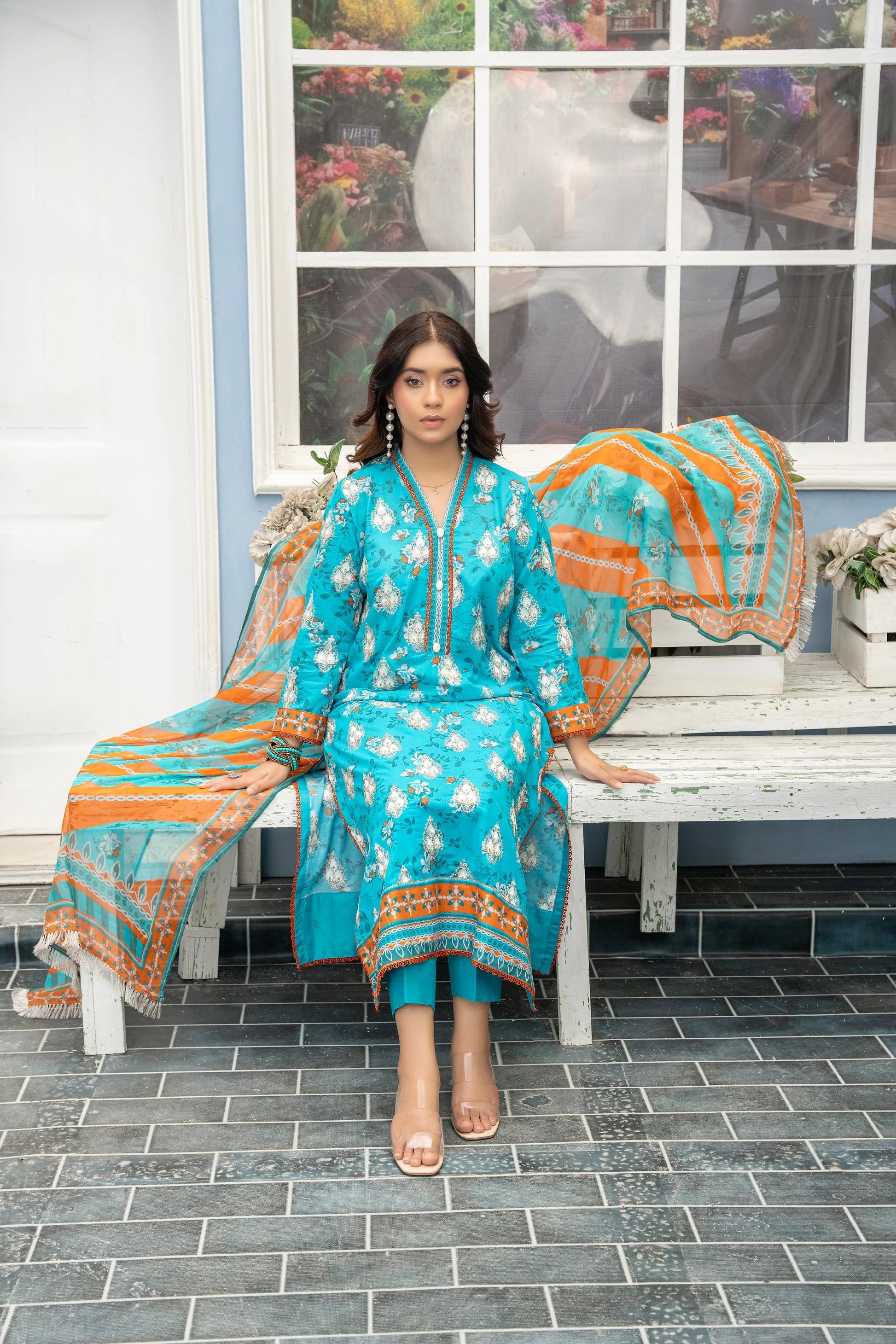 3-PC Unstitched Lawn Print Embroidered Crinkle Printed Dupatta Muskari