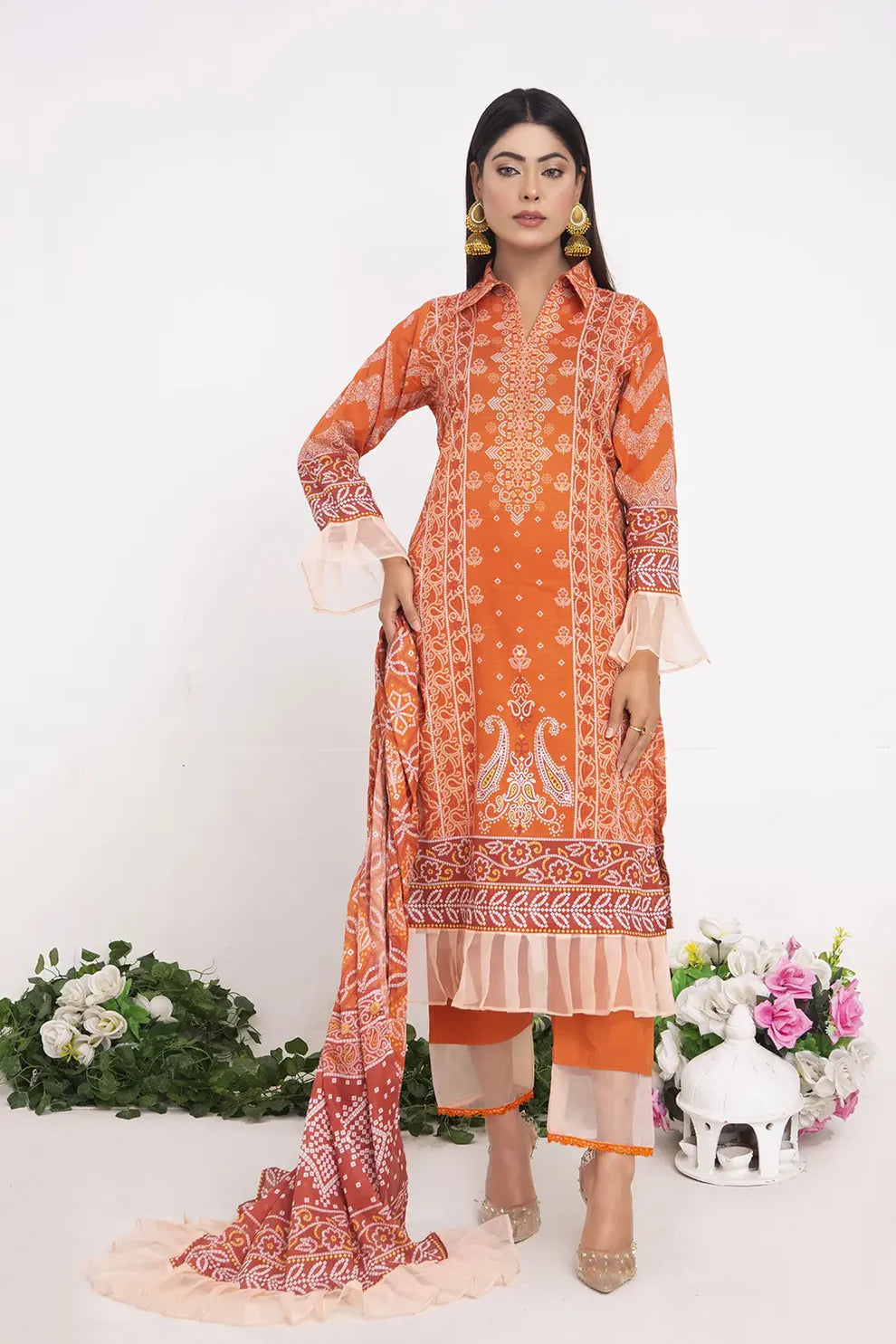 3 Piece - Chunri Digital Printed Slub Lawn