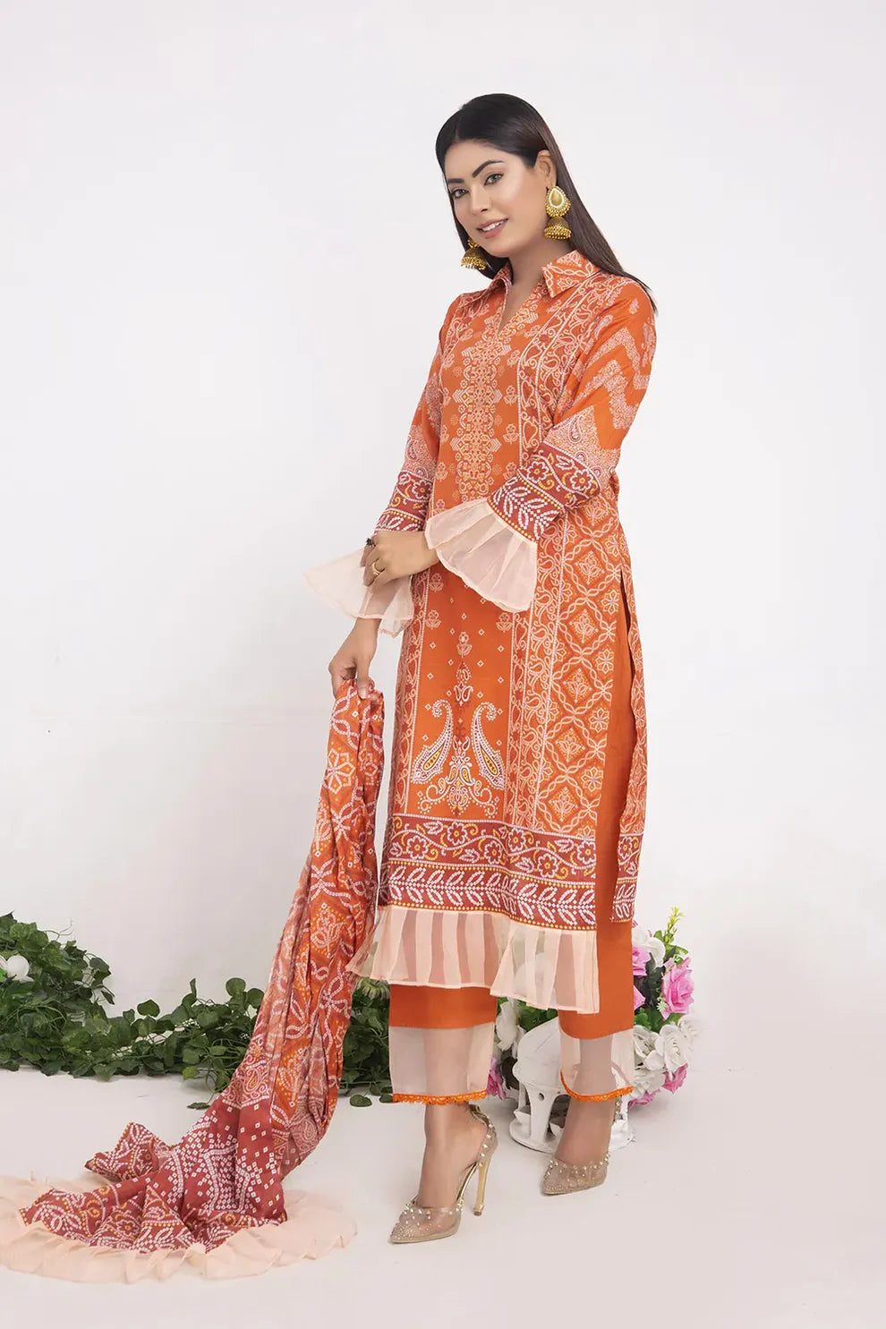 3 Piece - Chunri Digital Printed Slub Lawn