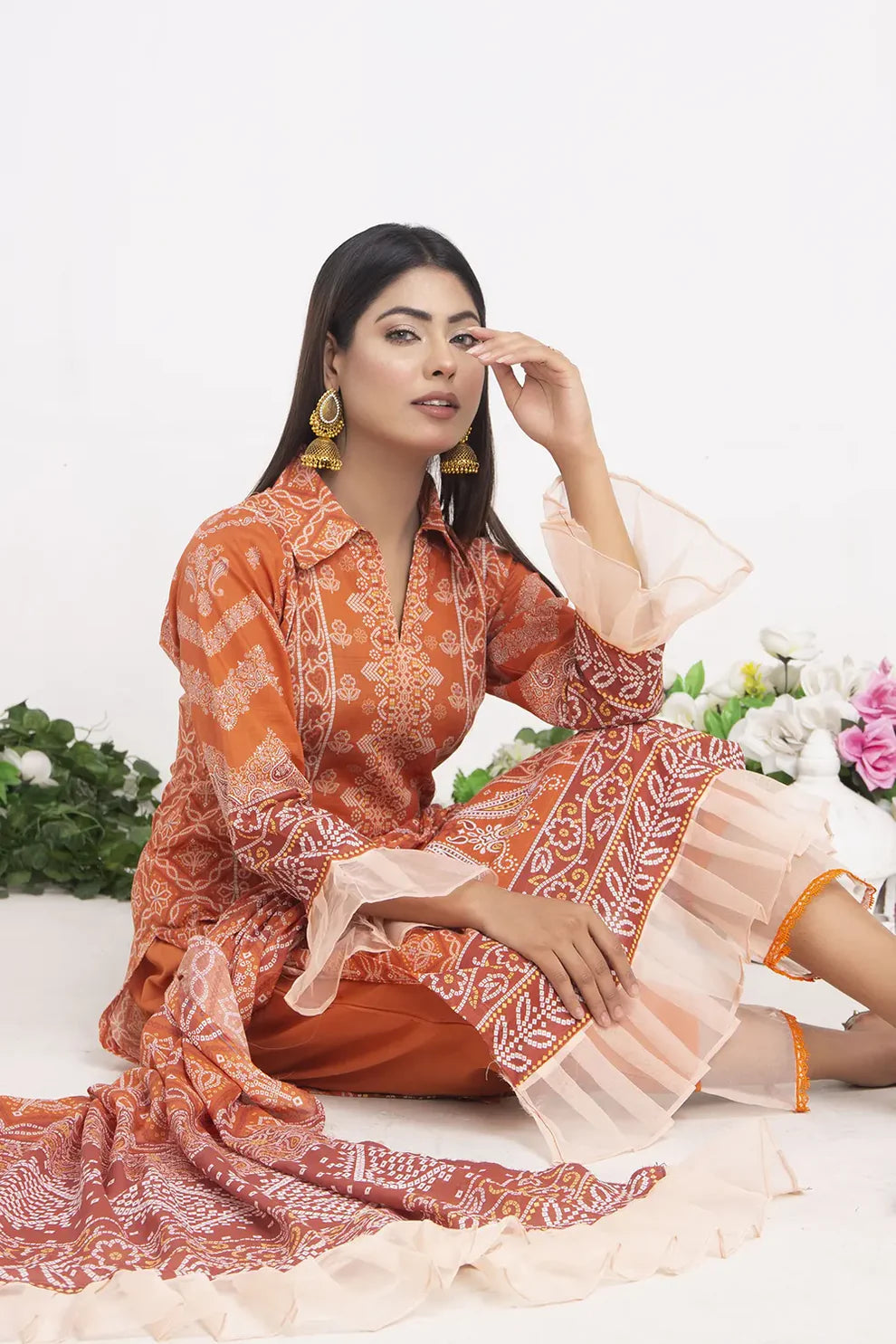 3 Piece - Chunri Digital Printed Slub Lawn