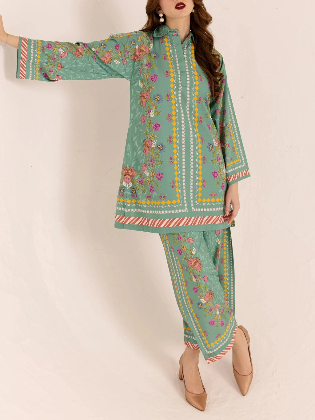 Playful Pattern Mix Pastel Green Floral Co-ord Set